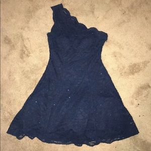 Navy Blue One Strap Dress homecoming dress